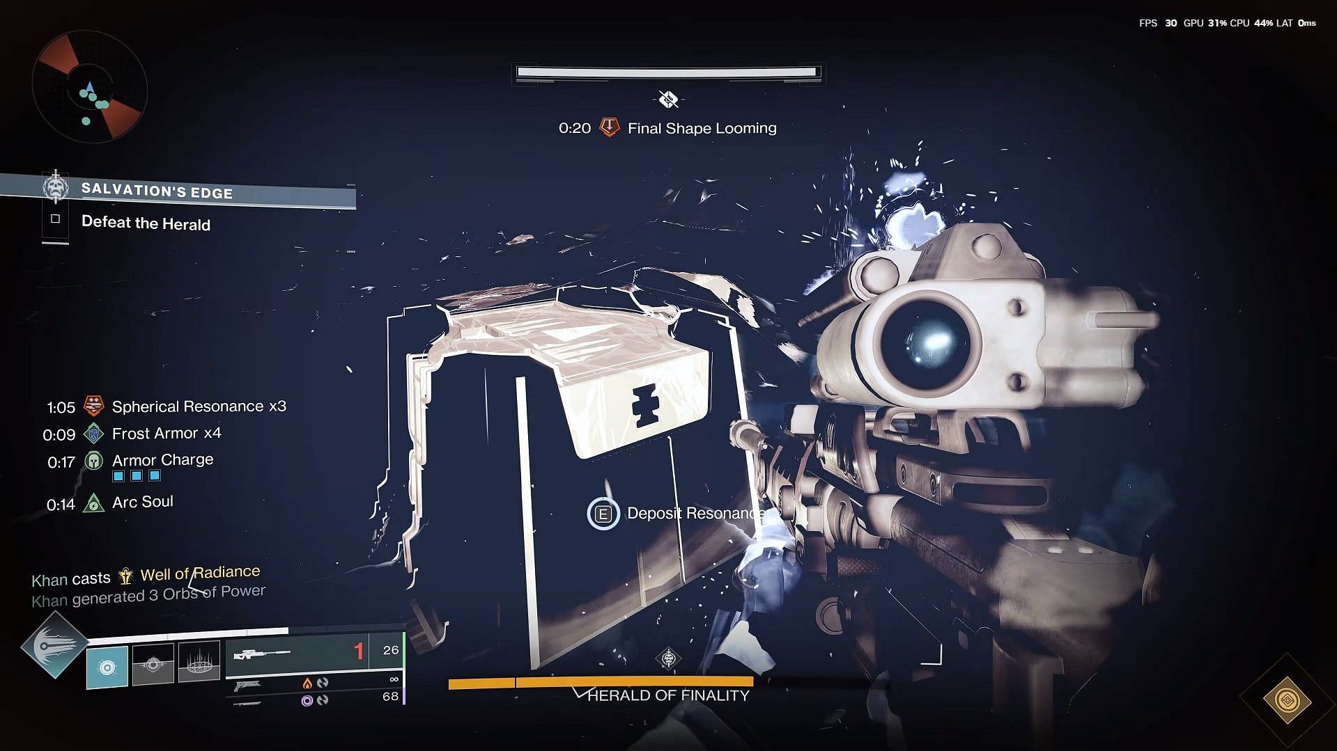 Depositing resonance for the DPS phase in Destiny 2 (Image via Esoterickk)
